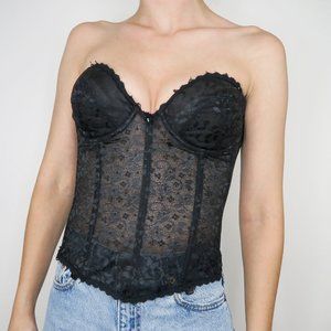 Vintage Black Lace Torsolette Bustier Corset Bra Top